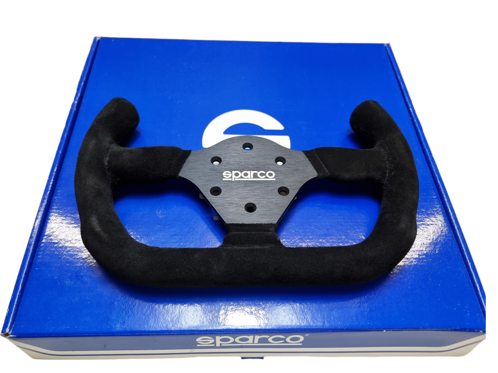 Sparco P310 Steering Wheel – 310mm, Black Suede, Flat Dish With Thumb Horn Buttons